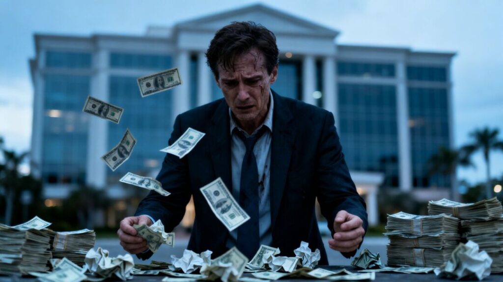 Florida real estate broker accused of embezzlement with scattered money.