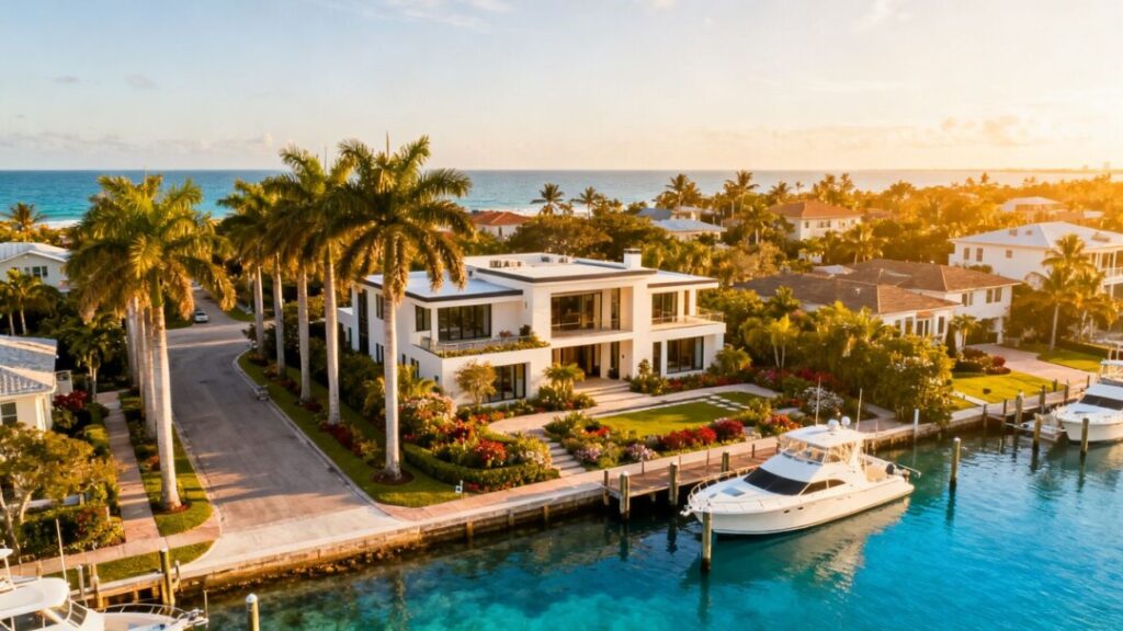 Florida town near Mar-a-Lago with mansions and ocean.