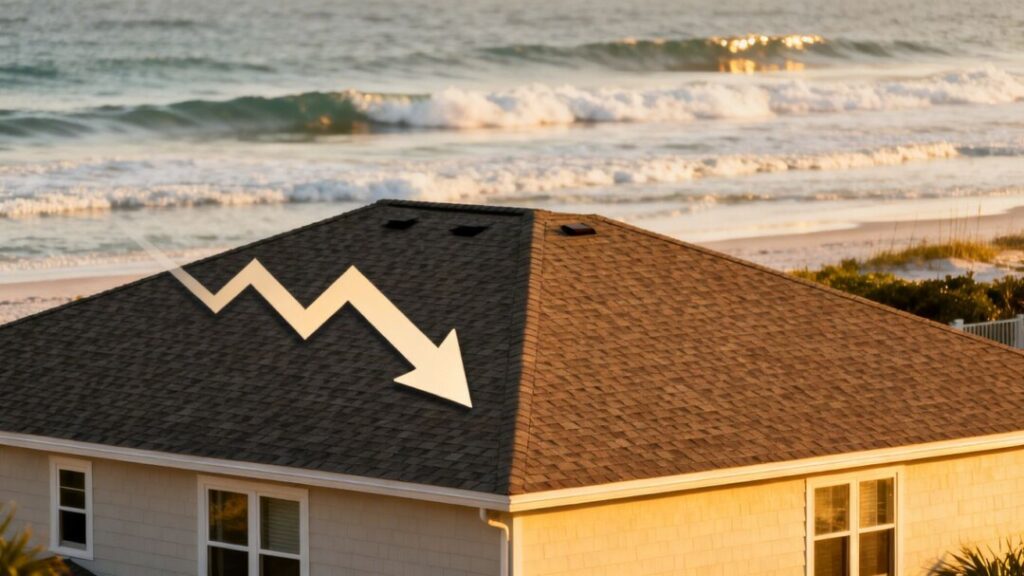 Martin County home with a downward arrow indicating price drop.