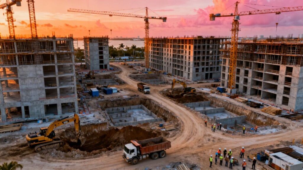 Massive construction site of The HueHub project in Miami.
