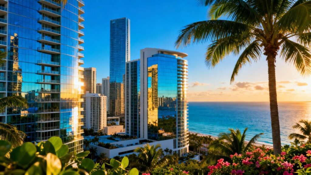 Miami skyline with new luxury condo developments.