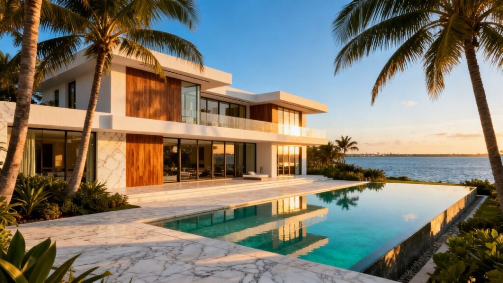 Luxury South Florida mansion with waterfront view.