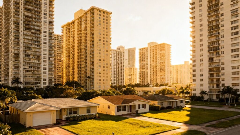 South Florida cityscape with dense housing and limited space.