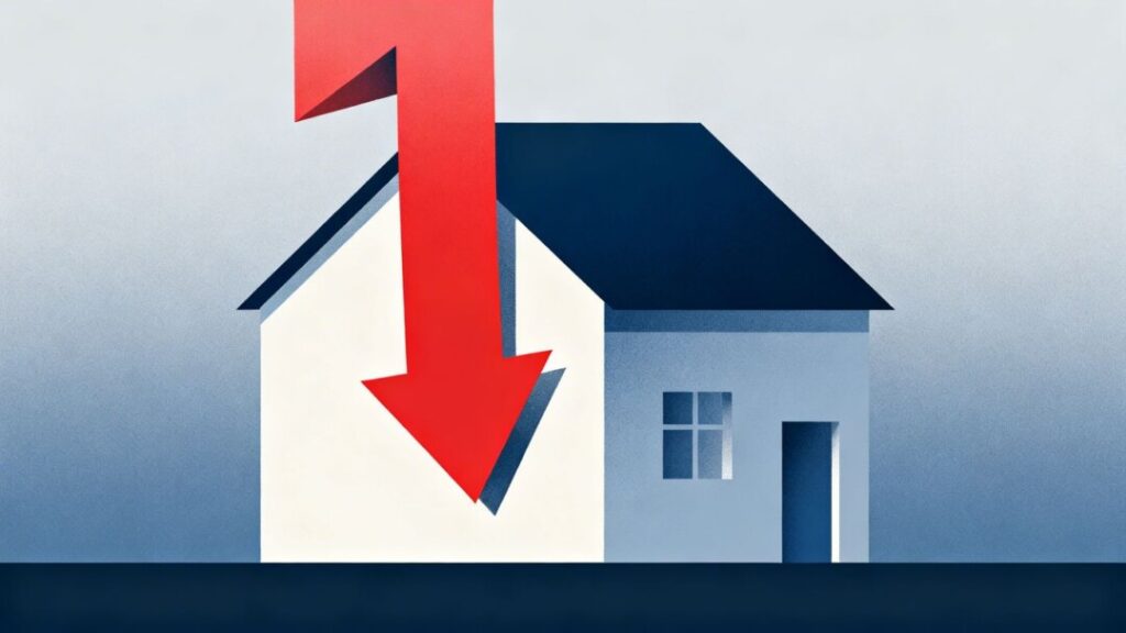 House with downward trending arrow