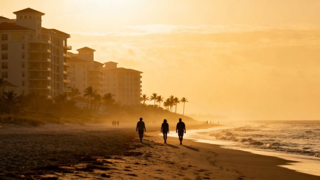 New Yorkers moving to Florida, beaches, condos, palm trees.