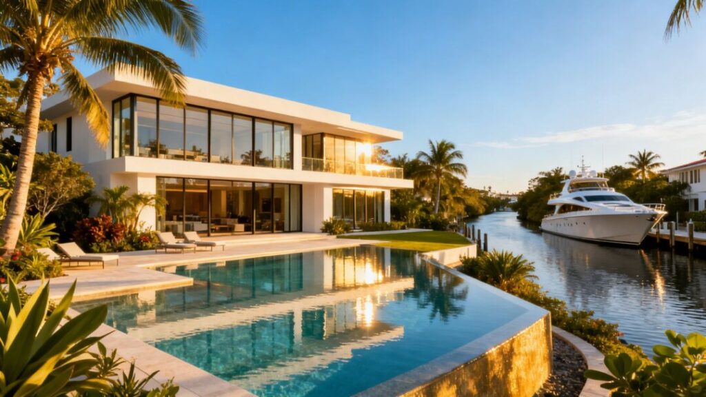 Luxury Fort Lauderdale mansion with pool and canal view.