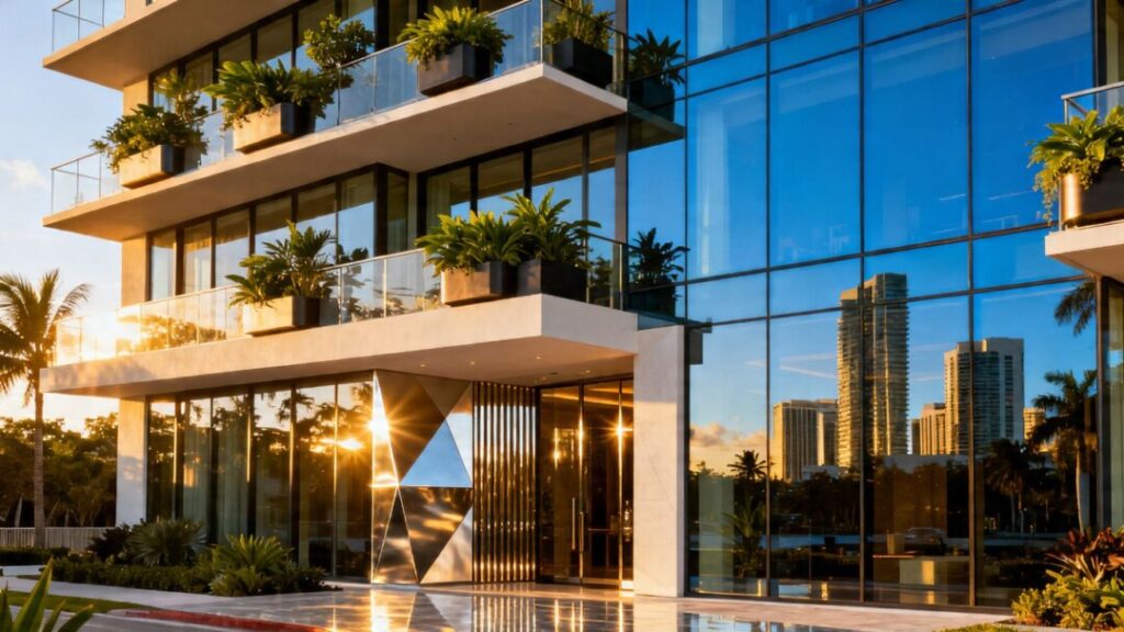 JEM Private Residences building exterior with Miami skyline
