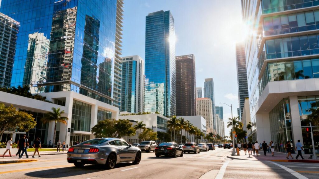 Miami skyline and commercial buildings