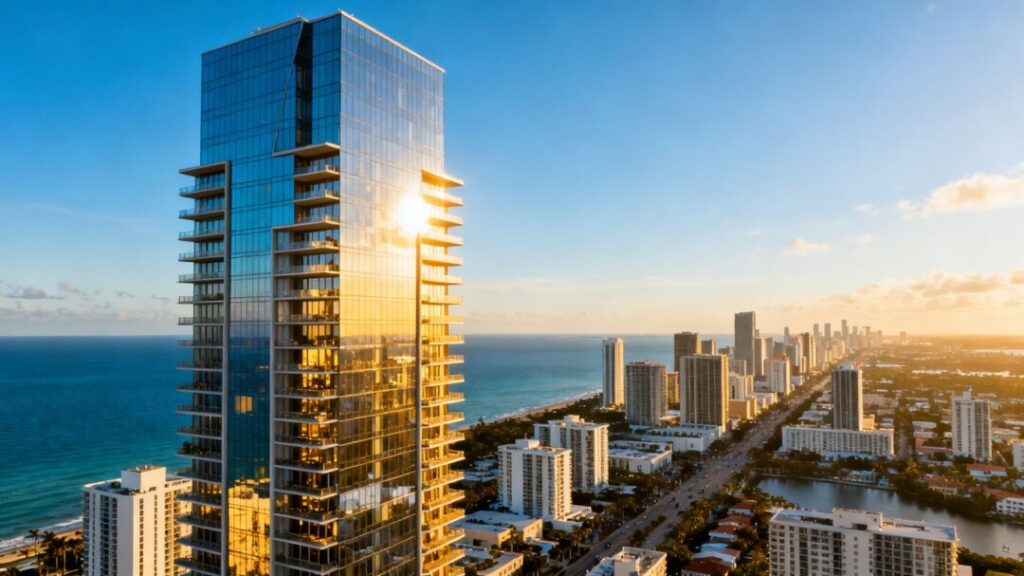 Miami skyscraper with ocean view, luxury residences.