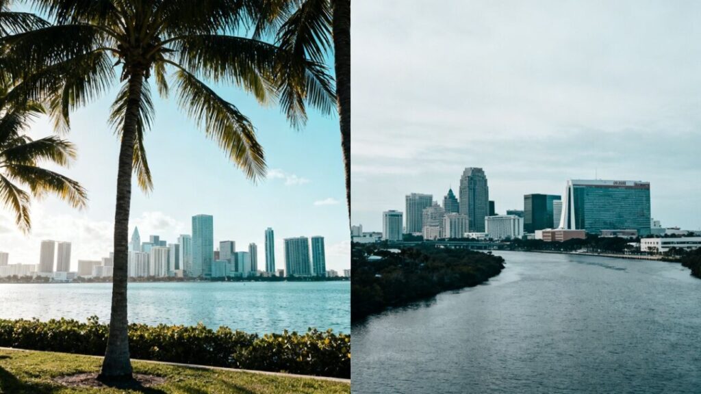 Miami and Jacksonville skylines, indicating a cooling real estate market.