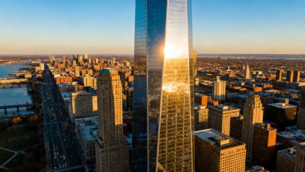 American skyscraper in a vibrant city skyline.
