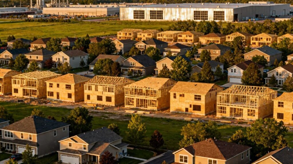 New homes being built in a developing community.