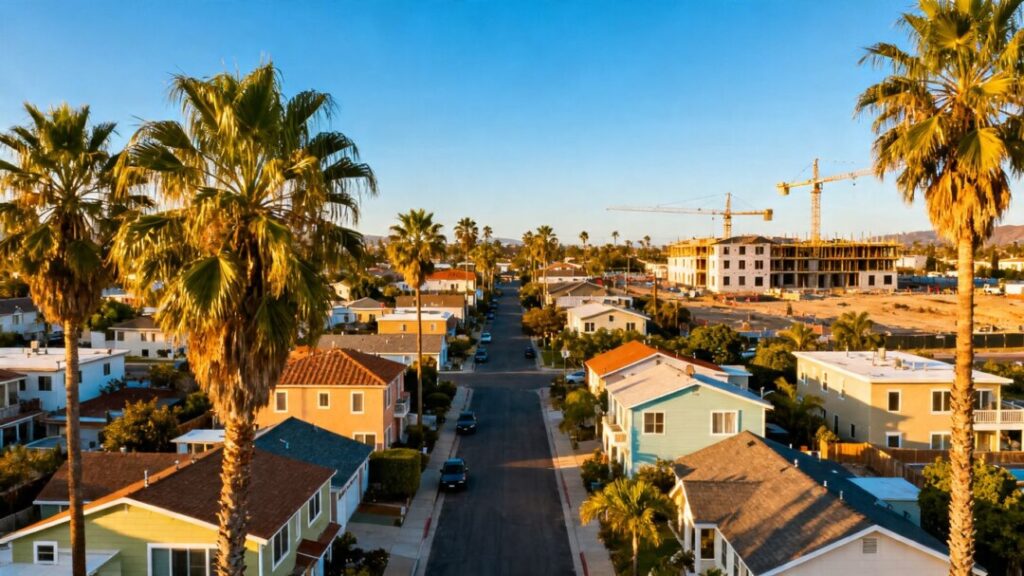 Florida town with homes and palm trees.