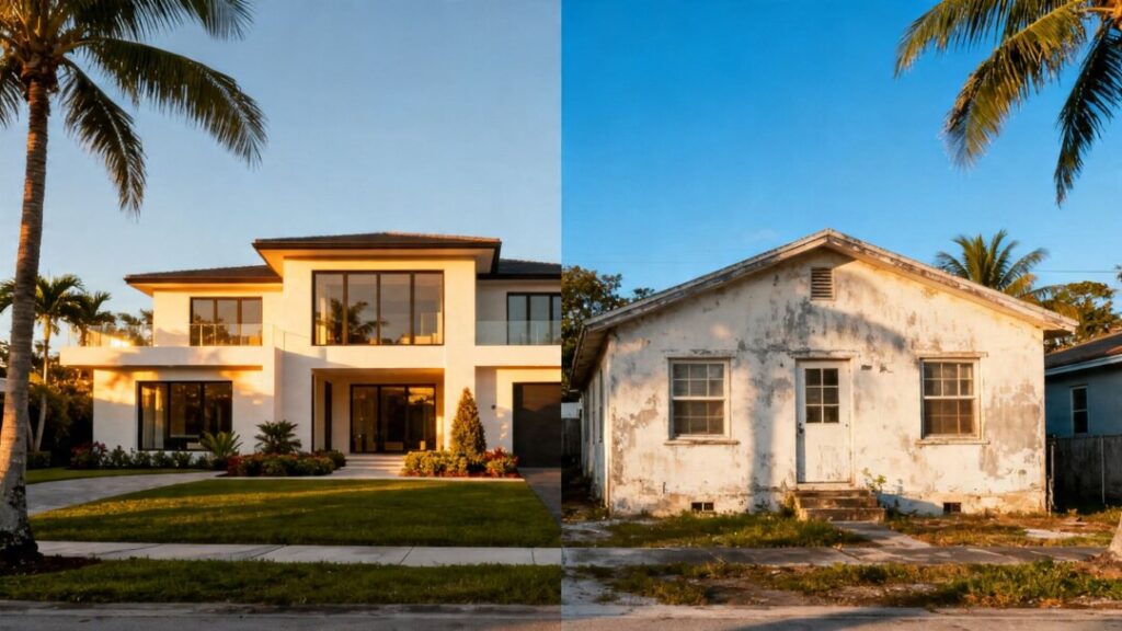 South Florida homes with contrasting market conditions.