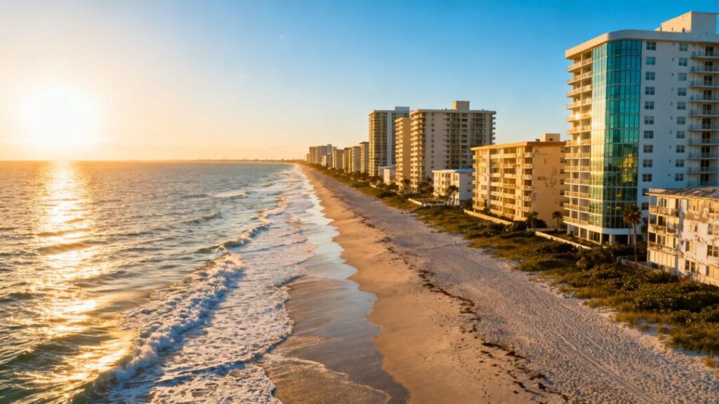 Florida condos on a sunny day with ocean views.