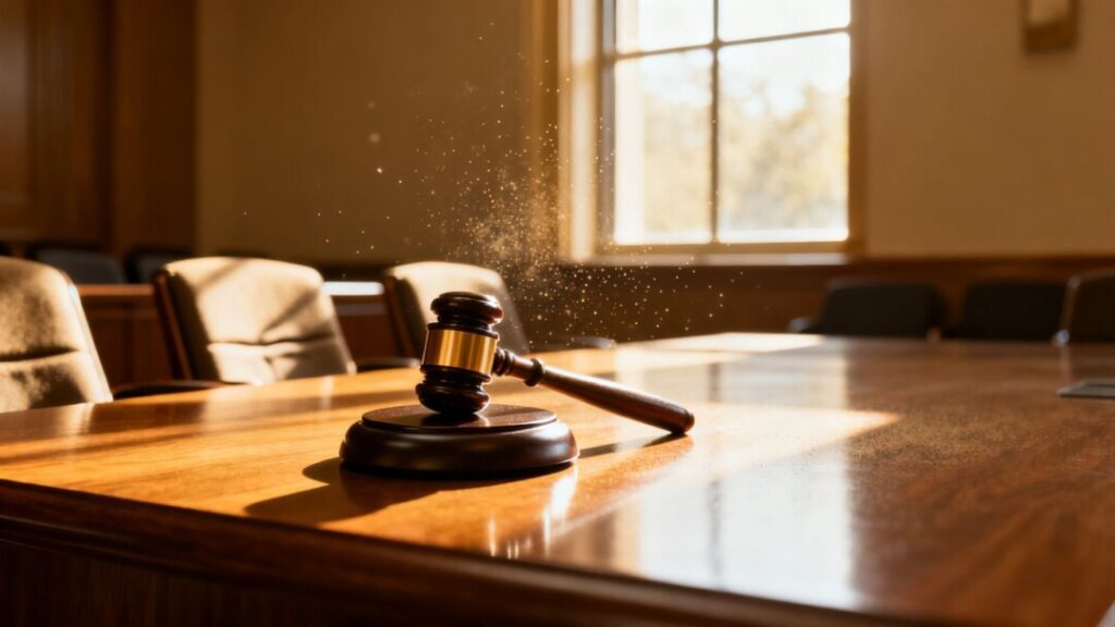 Gavel on a table in a committee room.