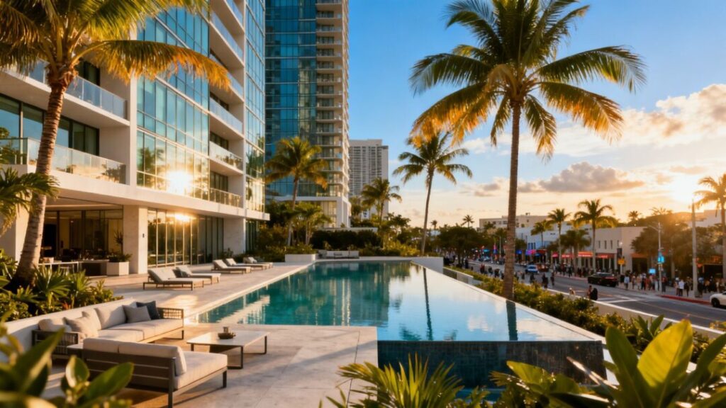 Luxury condominiums and palm trees in West Palm Beach