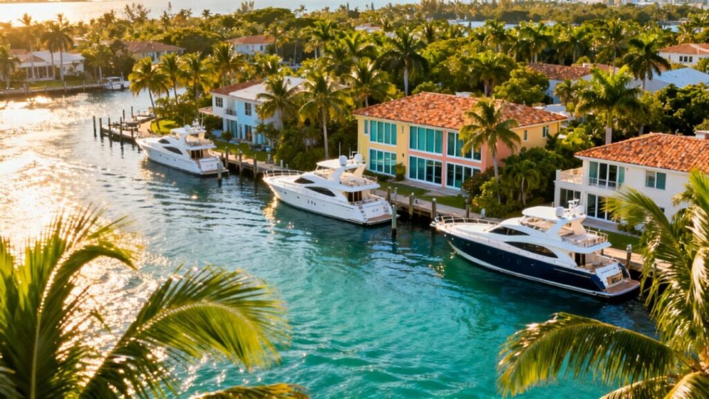 Coconut Grove waterfront homes and bay view.
