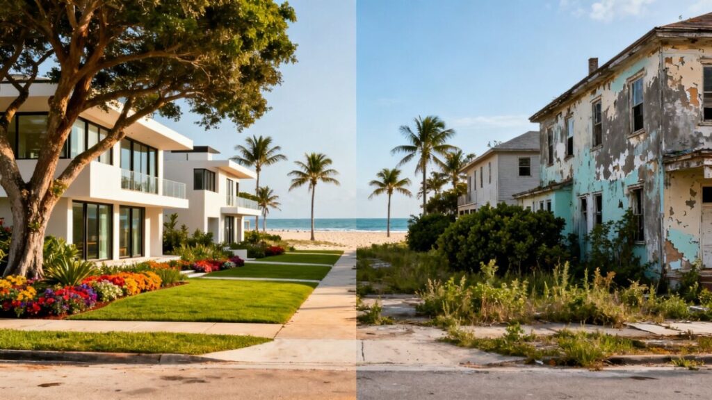 South Florida housing market comparison: Palm Beach/Broward vs. Miami-Dade.