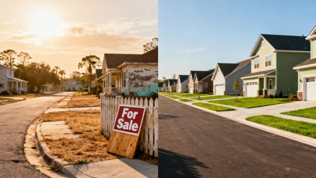 Florida/Texas housing downturn contrasted with Ohio's housing boom.