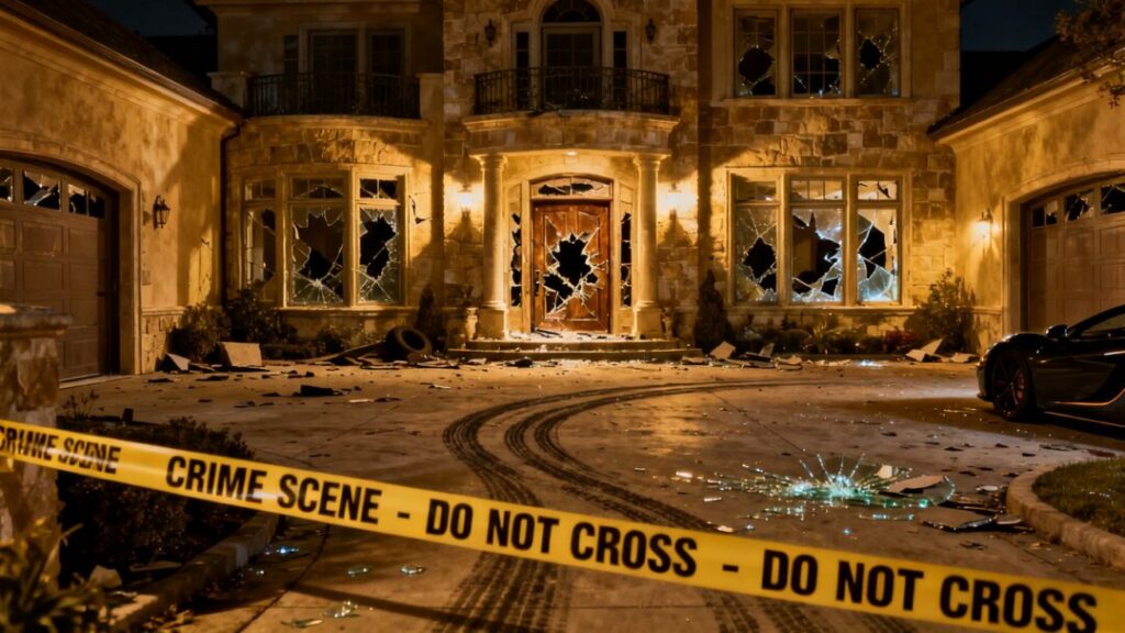 Mansion ransacked, luxury car stolen in burglary.