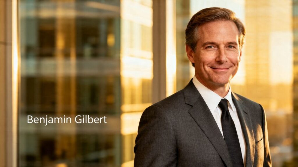 [Benjamin Gilbert] in a modern office, looking professional and accomplished.