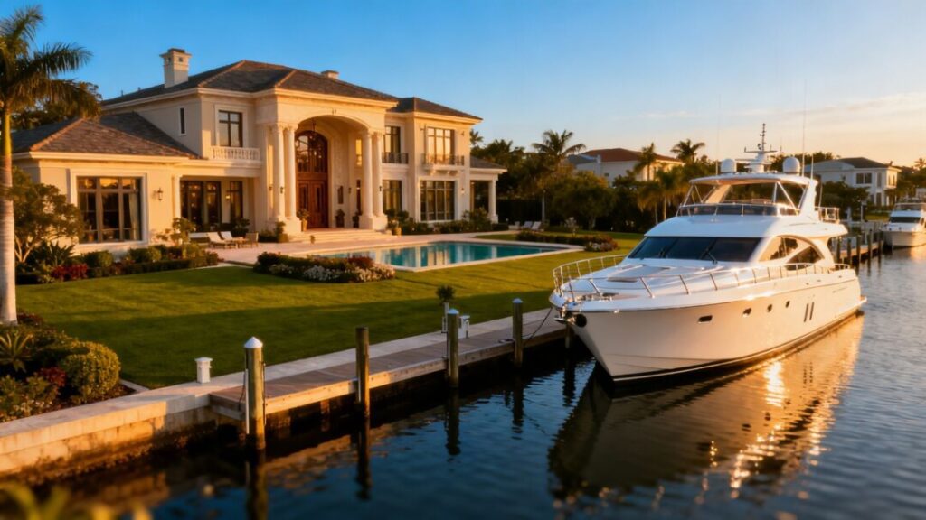 Luxury mansion and yacht in Palm Beach County.