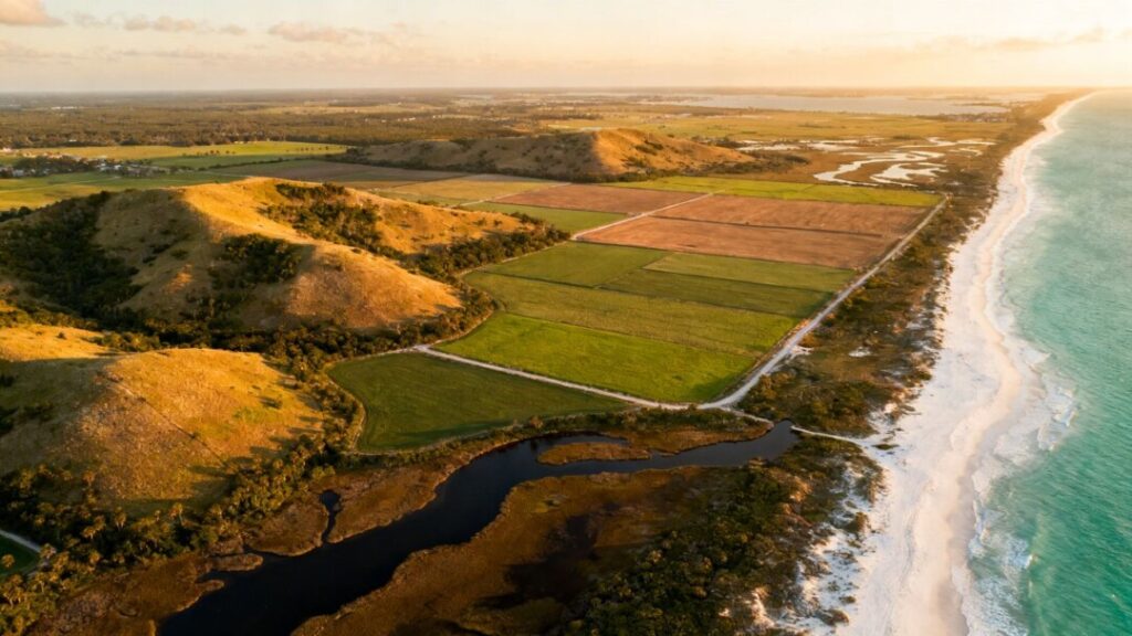 Aerial view of diverse Florida landscapes and undeveloped land.