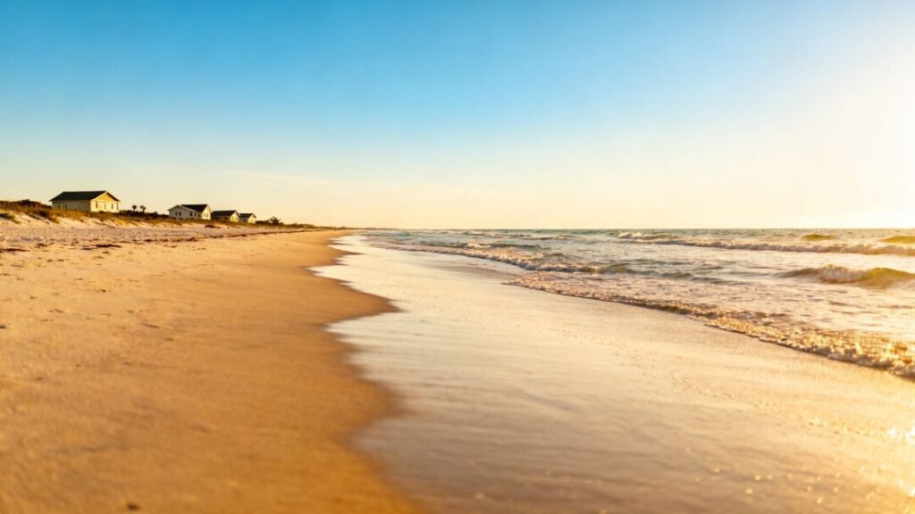 Florida homes by the ocean under a clear sky.