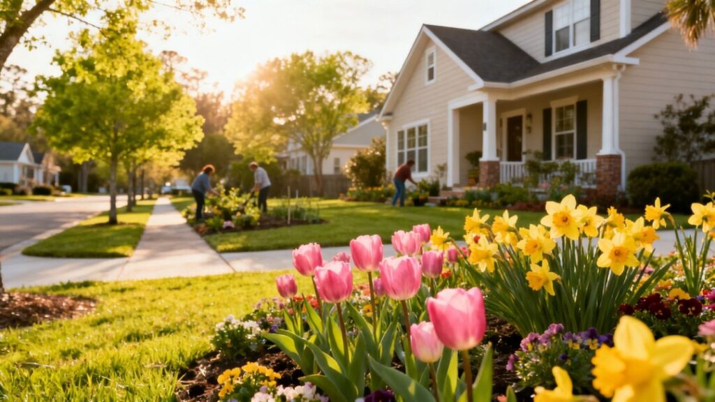 Northeast Florida homes with spring flowers and sunshine.