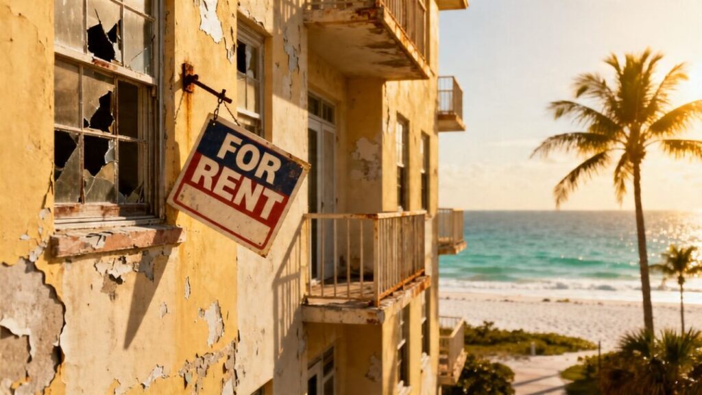 Florida apartment building with soaring housing costs.