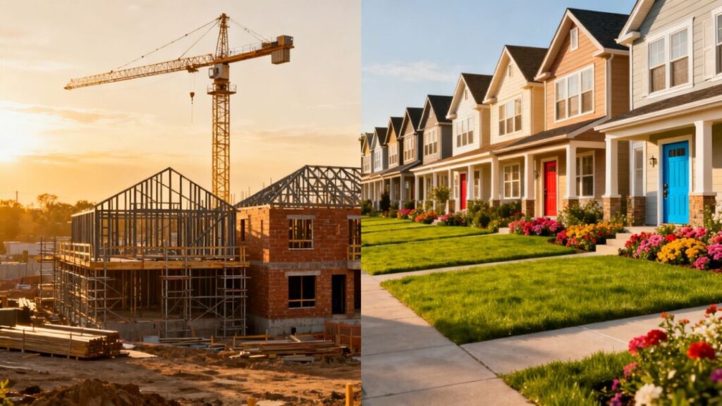 Housing market: new construction versus existing home sales.