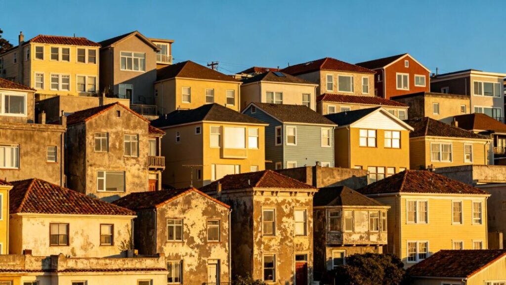 Houses in a crowded housing market.