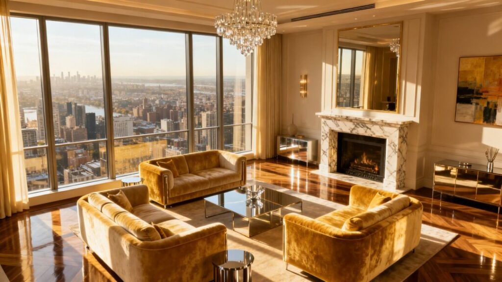 Harlem penthouse with city views and elegant interior.