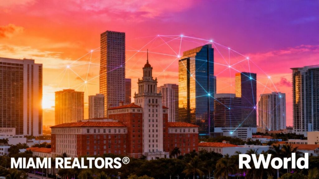 Miami skyline and merging architectural elements.