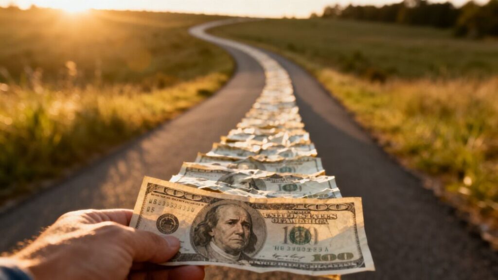 Homeowner worried about long dollar bill road.