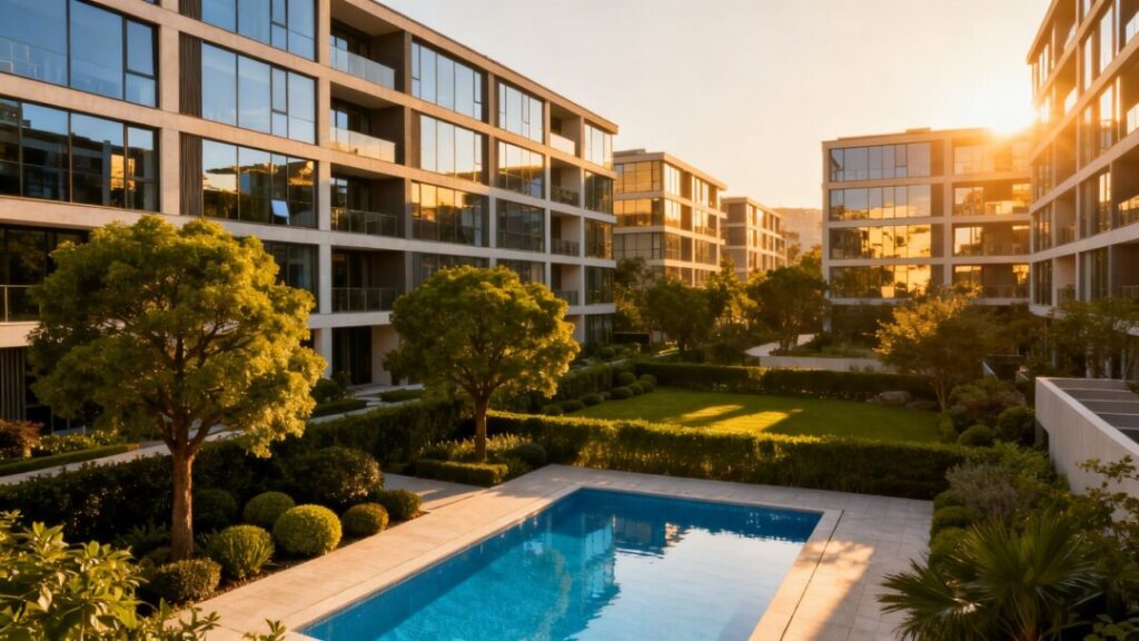 West Palm Beach apartment complex exterior with pool and landscaping.