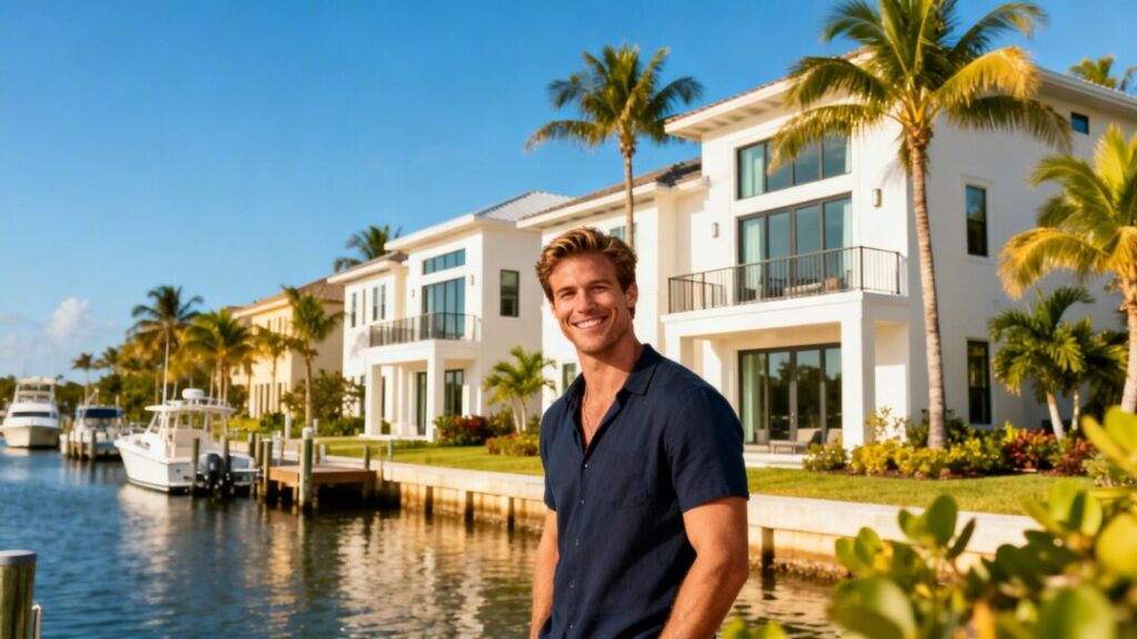 Tyler Cameron with waterfront townhomes in Florida