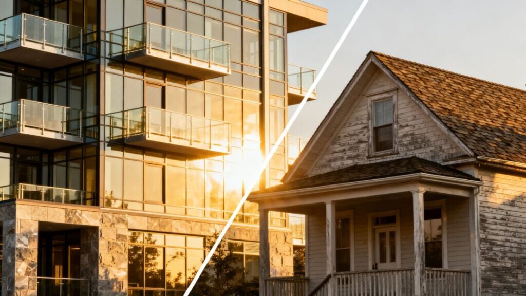 Edgewater real estate market split: upscale vs. modest homes.