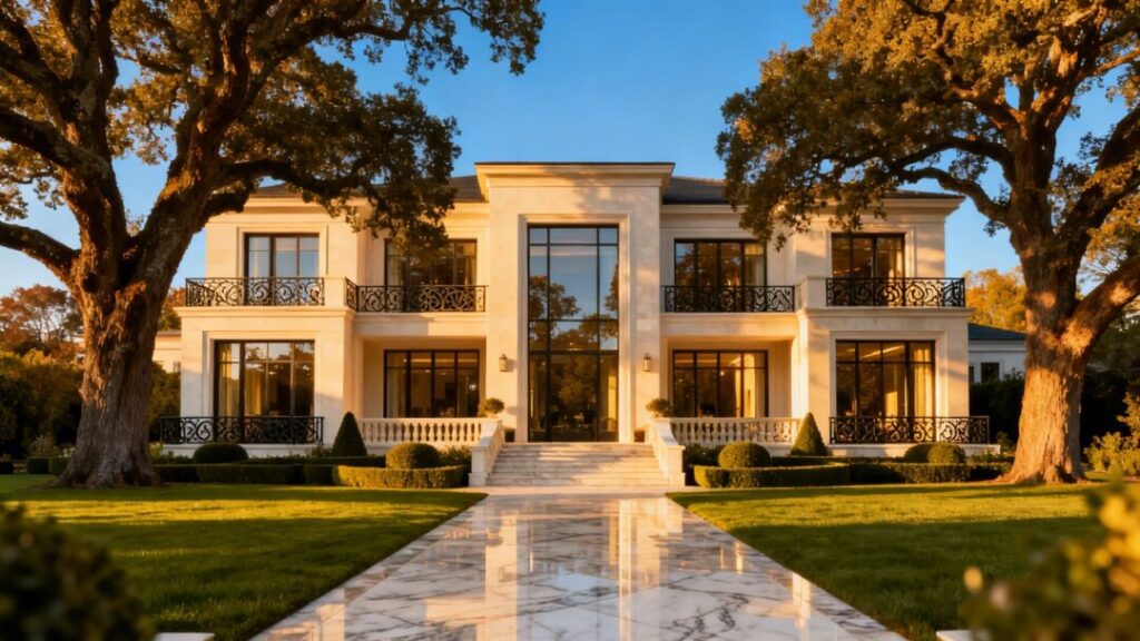 Luxury mansion in Pinecrest with lush landscaping.
