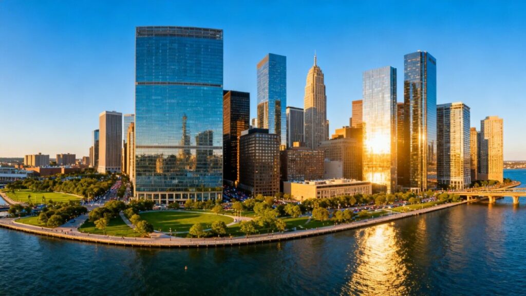 Brickell skyline with modern skyscrapers and waterfront.