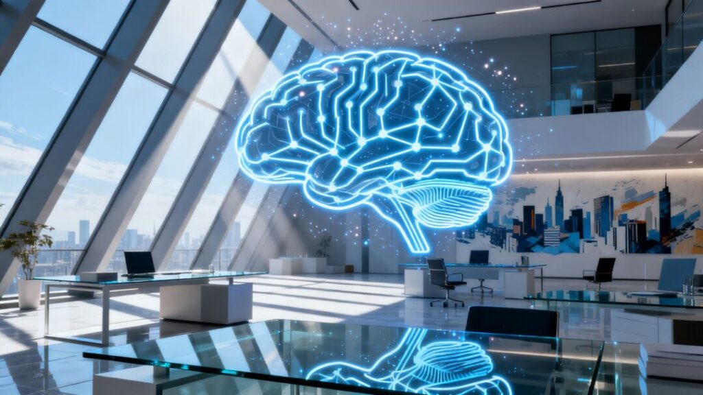 Brain graphic over real estate office