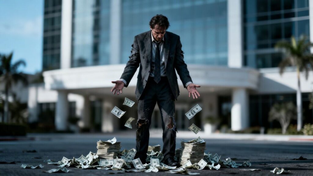 Florida real estate broker accused of embezzlement with scattered money.