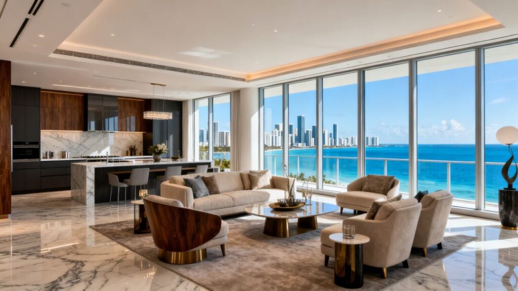 Miami penthouse with ocean and city skyline views.