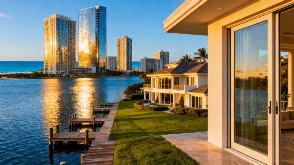 Florida coastal city with luxury homes and ocean views.
