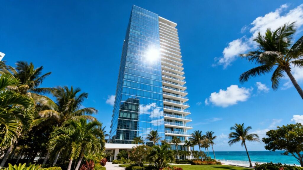 Miami luxury condo tower with ocean view.