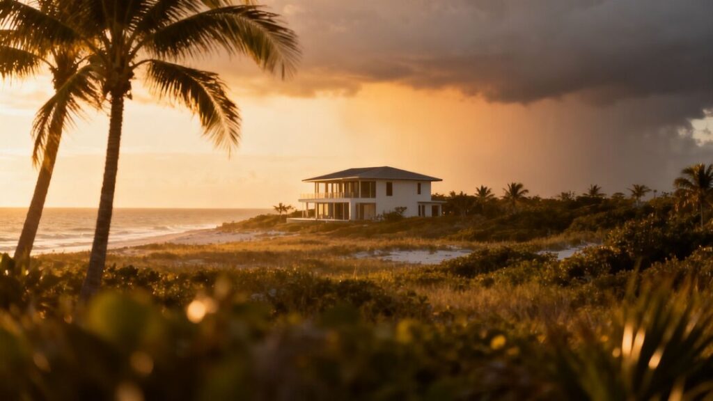 Florida coast with house and changing sky.