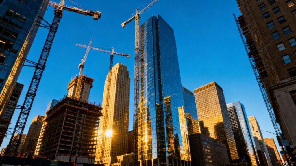 Hillsborough County skyline with commercial buildings and cranes.
