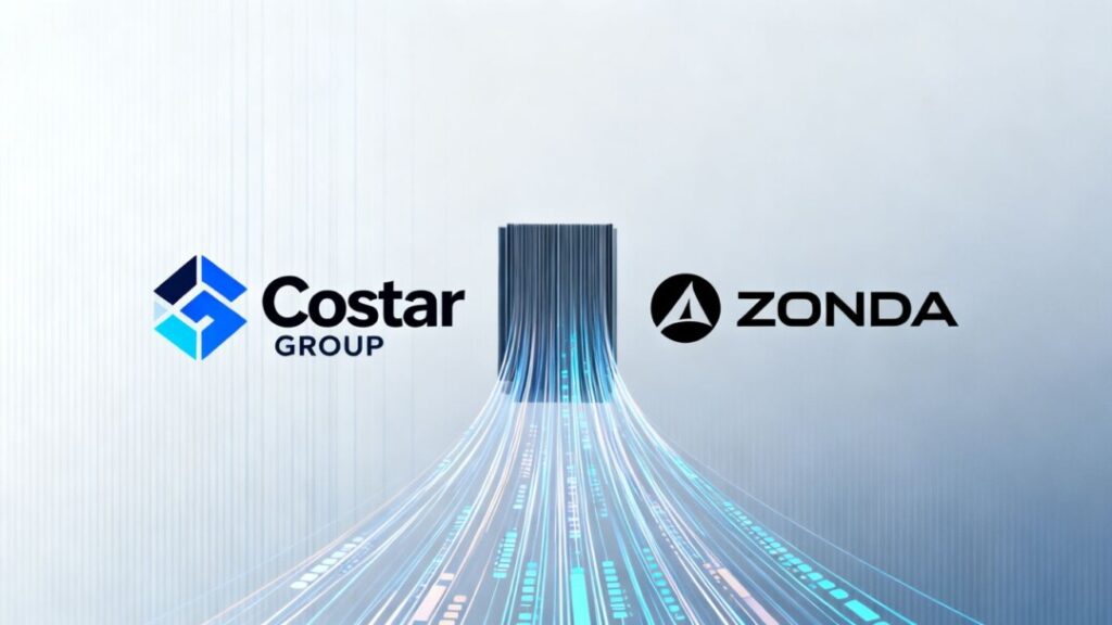 CoStar Group and Zonda logos merging, symbolizing acquisition.