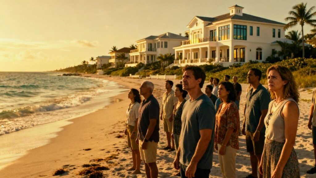 Florida mansions and concerned citizens on the coast.